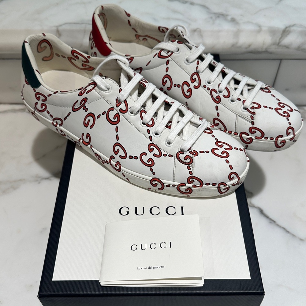 Men’s Gucci Ace Ghost GG Monogram Sneakers, Size 10